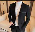 Luxury Business Blazers Men's Zipper Design Slim Fit Casual Office Social Suit Blazer Banquet Party Wedding Groom Dress Coat