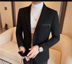 Luxury Business Blazers Men's Zipper Design Slim Fit Casual Office Social Suit Blazer Banquet Party Wedding Groom Dress Coat