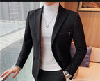 Luxury Business Blazers Men's Zipper Design Slim Fit Casual Office Social Suit Blazer Banquet Party Wedding Groom Dress Coat