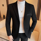 Luxury Business Blazers Men's Zipper Design Slim Fit Casual Office Social Suit Blazer Banquet Party Wedding Groom Dress Coat