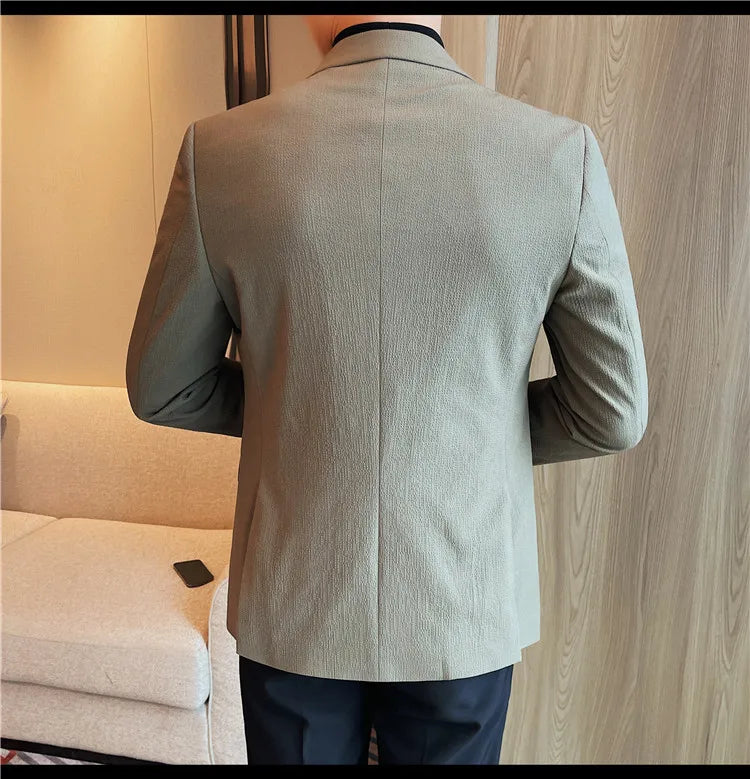 Luxury Business Blazers Men's Zipper Design Slim Fit Casual Office Social Suit Blazer Banquet Party Wedding Groom Dress Coat