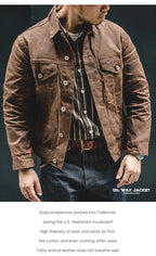Maden Retro Heavyweight Canvas Oil Waxed Jacket Cotton Waterproof Hunting Coat Male Spring Khaki Casual Work Safari Style Jacket